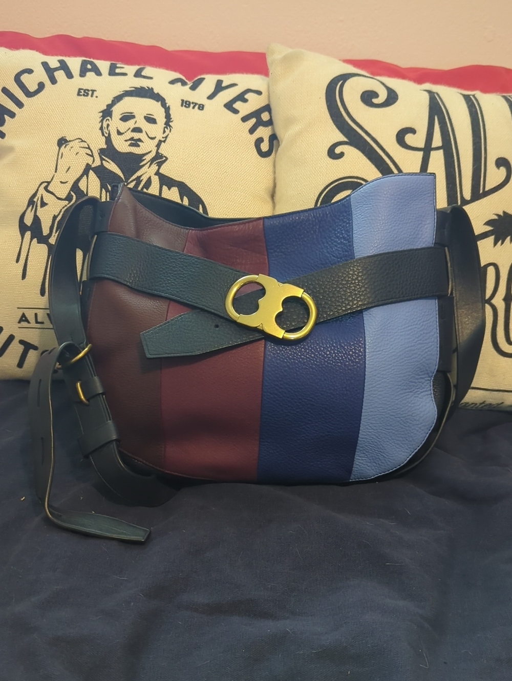 Authentic Tory Burch Gemini Link Hobo Striped Cross Shoulder Bag‎